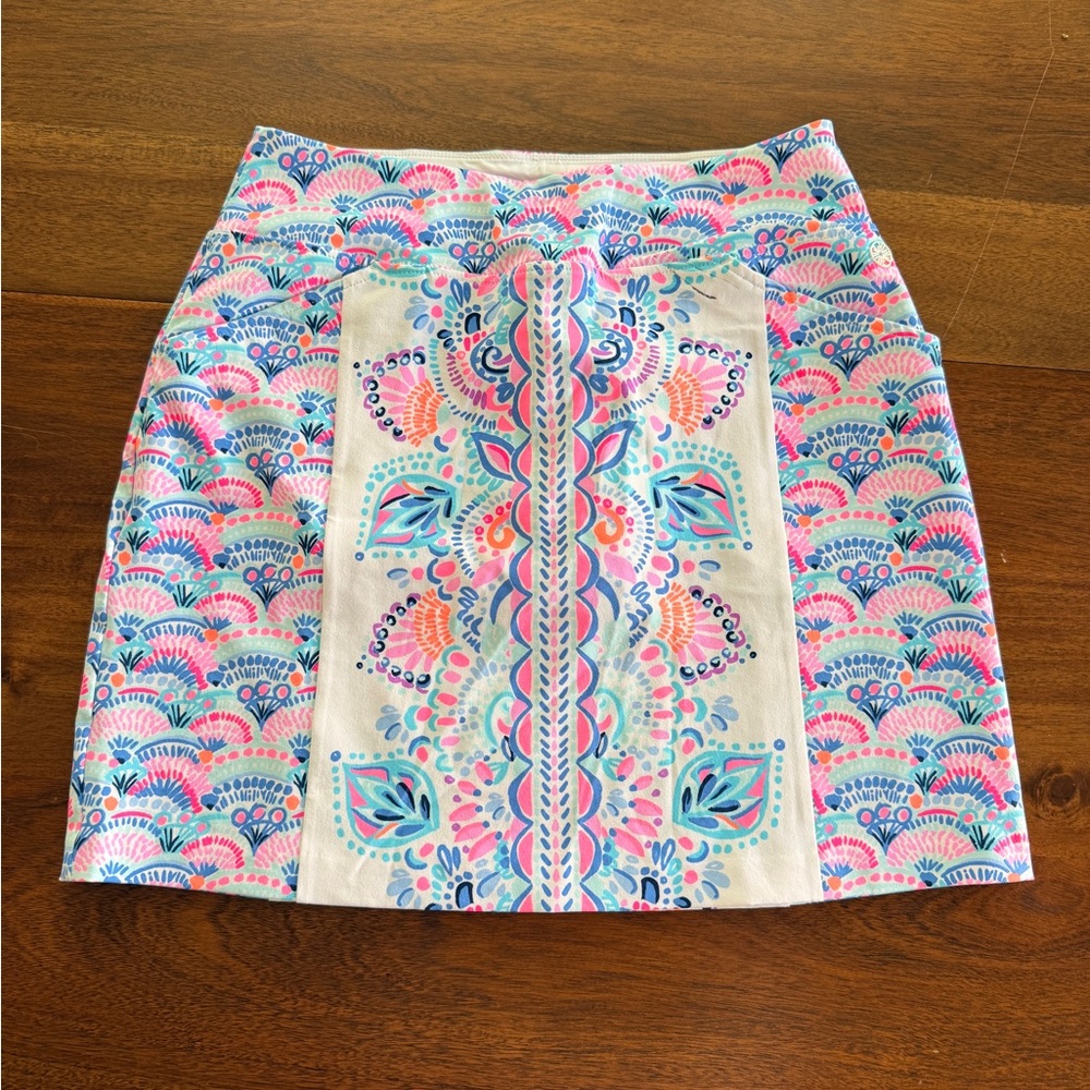 Lilly Pulitzer Pink, Blue & Cream Embroidered Mini Skirt